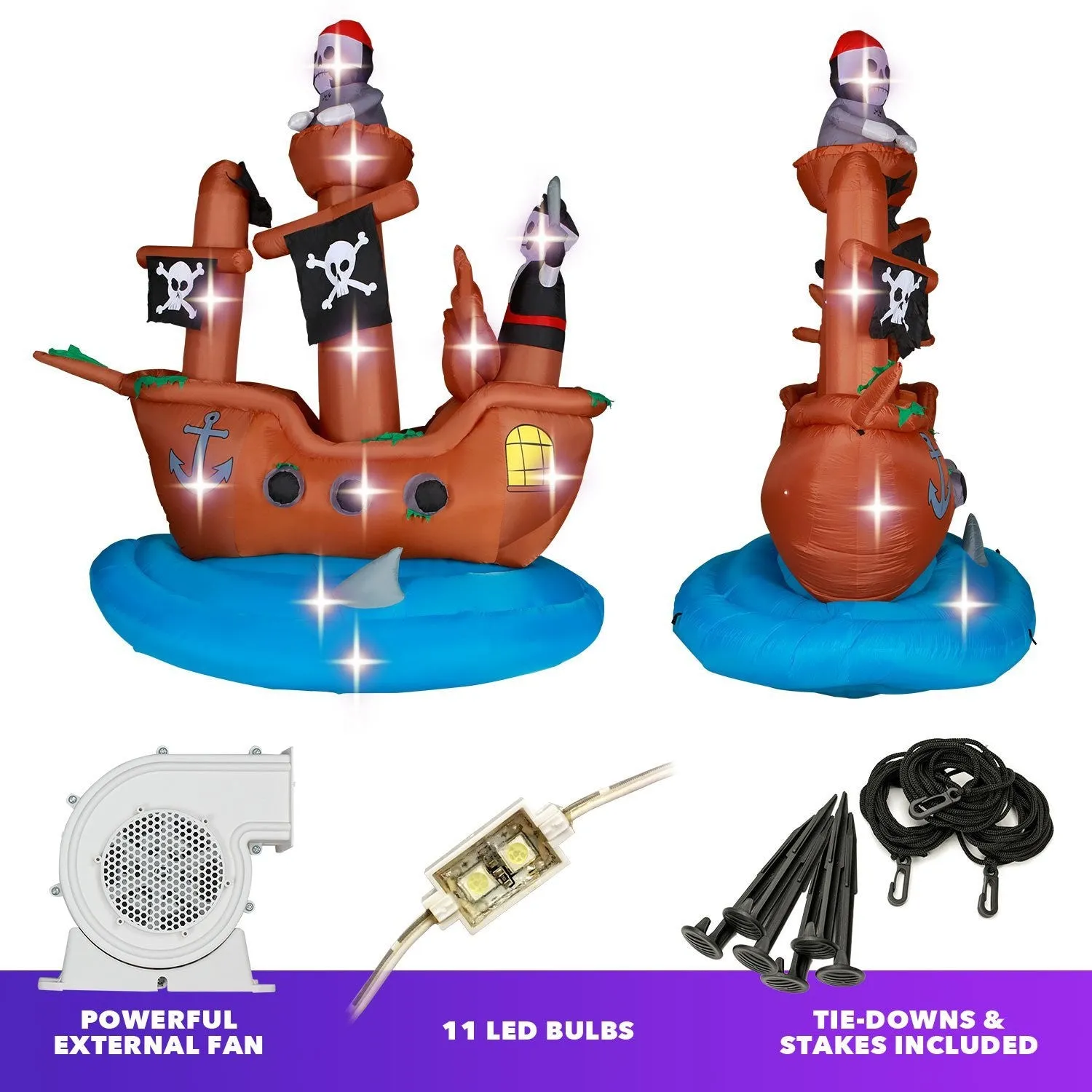 10 ft Wide Haunted Pirate Ship Halloween Inflatable