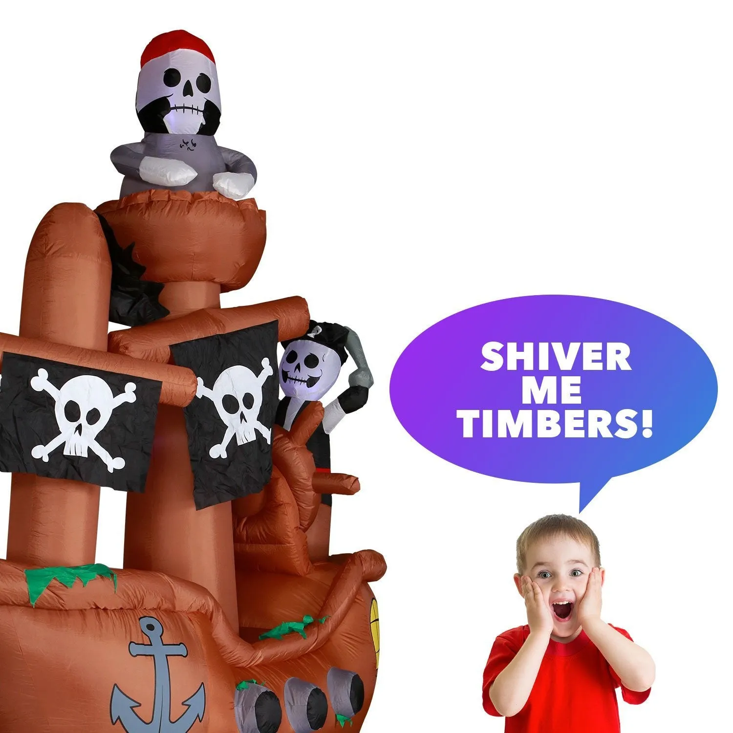 10 ft Wide Haunted Pirate Ship Halloween Inflatable