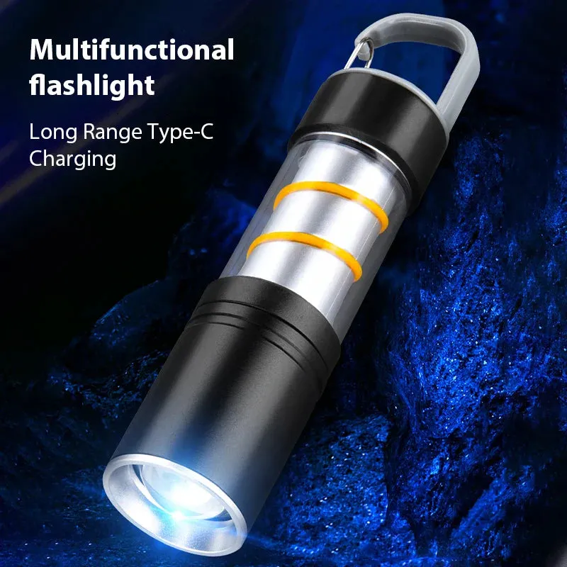 100000LM Mini GT10 Laser Telescopic Zoom Alloy LED Flashlight with 360¡ã Warm Light Camping Light USB Rechargeable Waterproof Tactical Emergency Flashlight