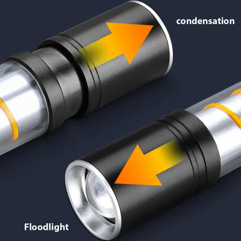 100000LM Mini GT10 Laser Telescopic Zoom Alloy LED Flashlight with 360¡ã Warm Light Camping Light USB Rechargeable Waterproof Tactical Emergency Flashlight