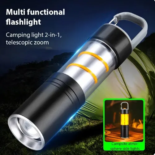 100000LM Mini GT10 Laser Telescopic Zoom Alloy LED Flashlight with 360¡ã Warm Light Camping Light USB Rechargeable Waterproof Tactical Emergency Flashlight