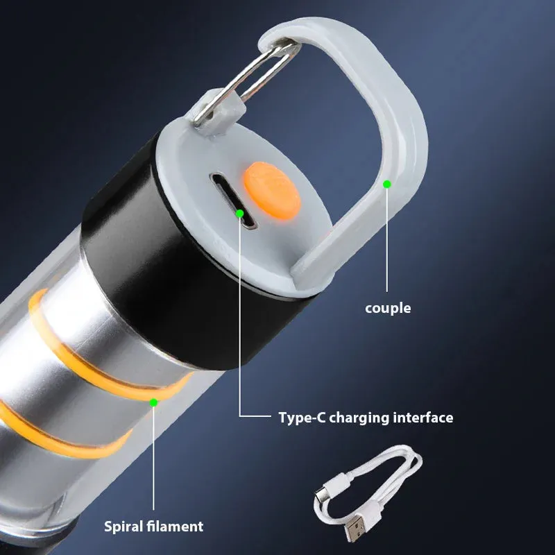 100000LM Mini GT10 Laser Telescopic Zoom Alloy LED Flashlight with 360¡ã Warm Light Camping Light USB Rechargeable Waterproof Tactical Emergency Flashlight