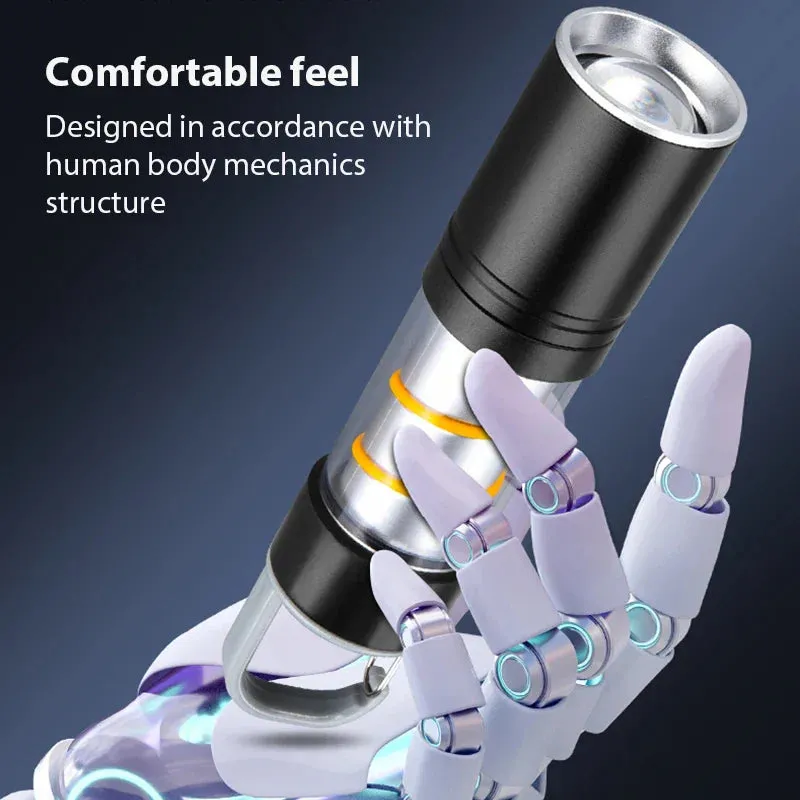 100000LM Mini GT10 Laser Telescopic Zoom Alloy LED Flashlight with 360¡ã Warm Light Camping Light USB Rechargeable Waterproof Tactical Emergency Flashlight