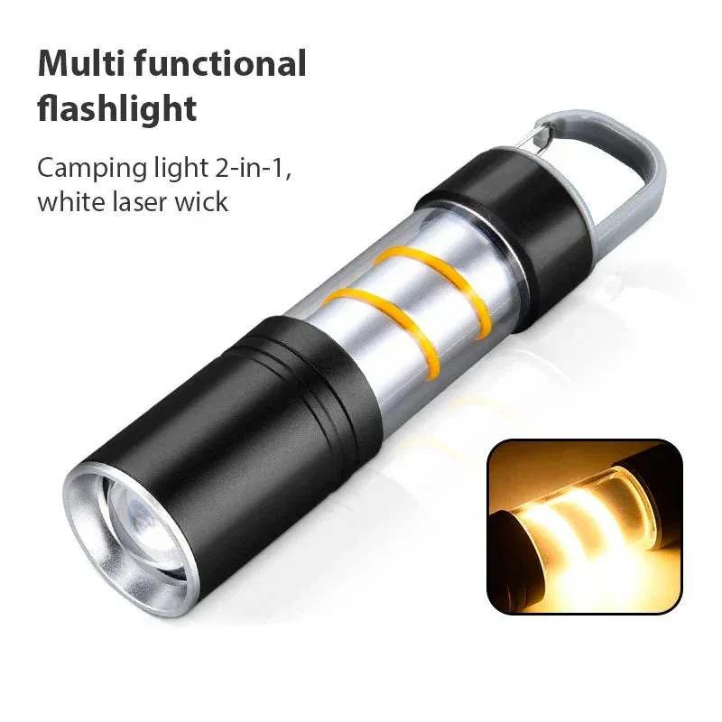 100000LM Mini GT10 Laser Telescopic Zoom Alloy LED Flashlight with 360¡ã Warm Light Camping Light USB Rechargeable Waterproof Tactical Emergency Flashlight