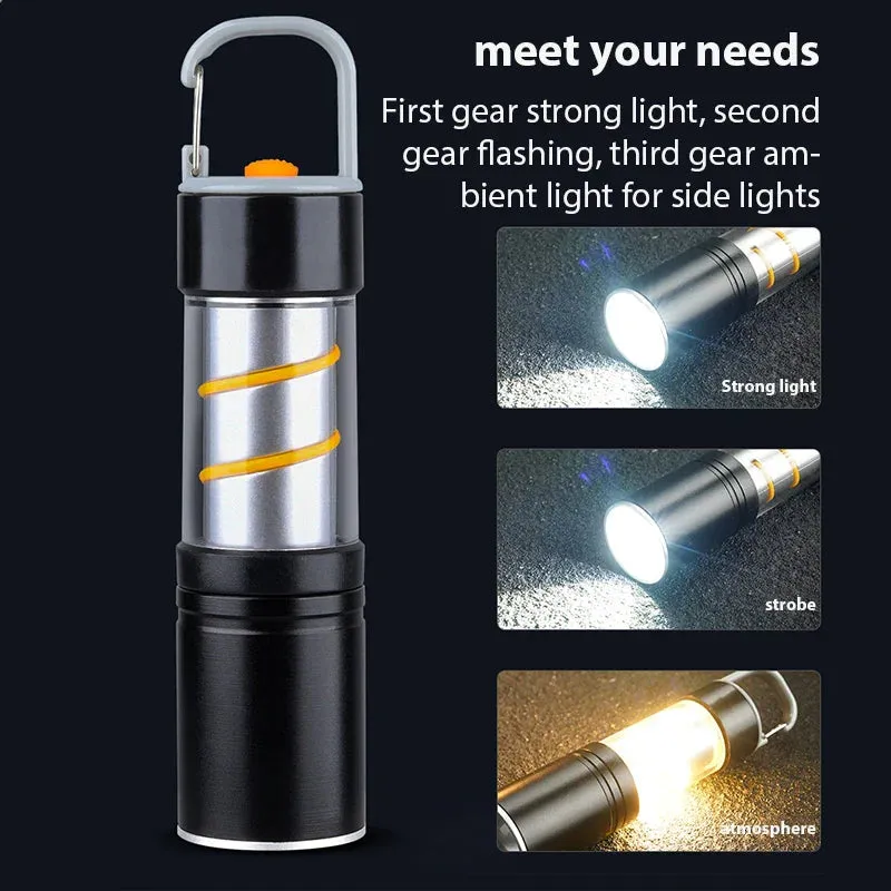 100000LM Mini GT10 Laser Telescopic Zoom Alloy LED Flashlight with 360¡ã Warm Light Camping Light USB Rechargeable Waterproof Tactical Emergency Flashlight