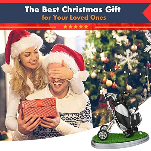 10L0L Golf Pens with Golf Bag Holder Novelty Gifts with 3 Pieces Aluminum Pen Office Desk Golf Bag Pencil Holder for Men Fathers Day Golf Souvenirs Unique Gifts For Golfer Fans Coworker s
