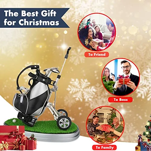 10L0L Golf Pens with Golf Bag Holder Novelty Gifts with 3 Pieces Aluminum Pen Office Desk Golf Bag Pencil Holder for Men Fathers Day Golf Souvenirs Unique Gifts For Golfer Fans Coworker s
