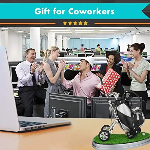 10L0L Golf Pens with Golf Bag Holder Novelty Gifts with 3 Pieces Aluminum Pen Office Desk Golf Bag Pencil Holder for Men Fathers Day Golf Souvenirs Unique Gifts For Golfer Fans Coworker s