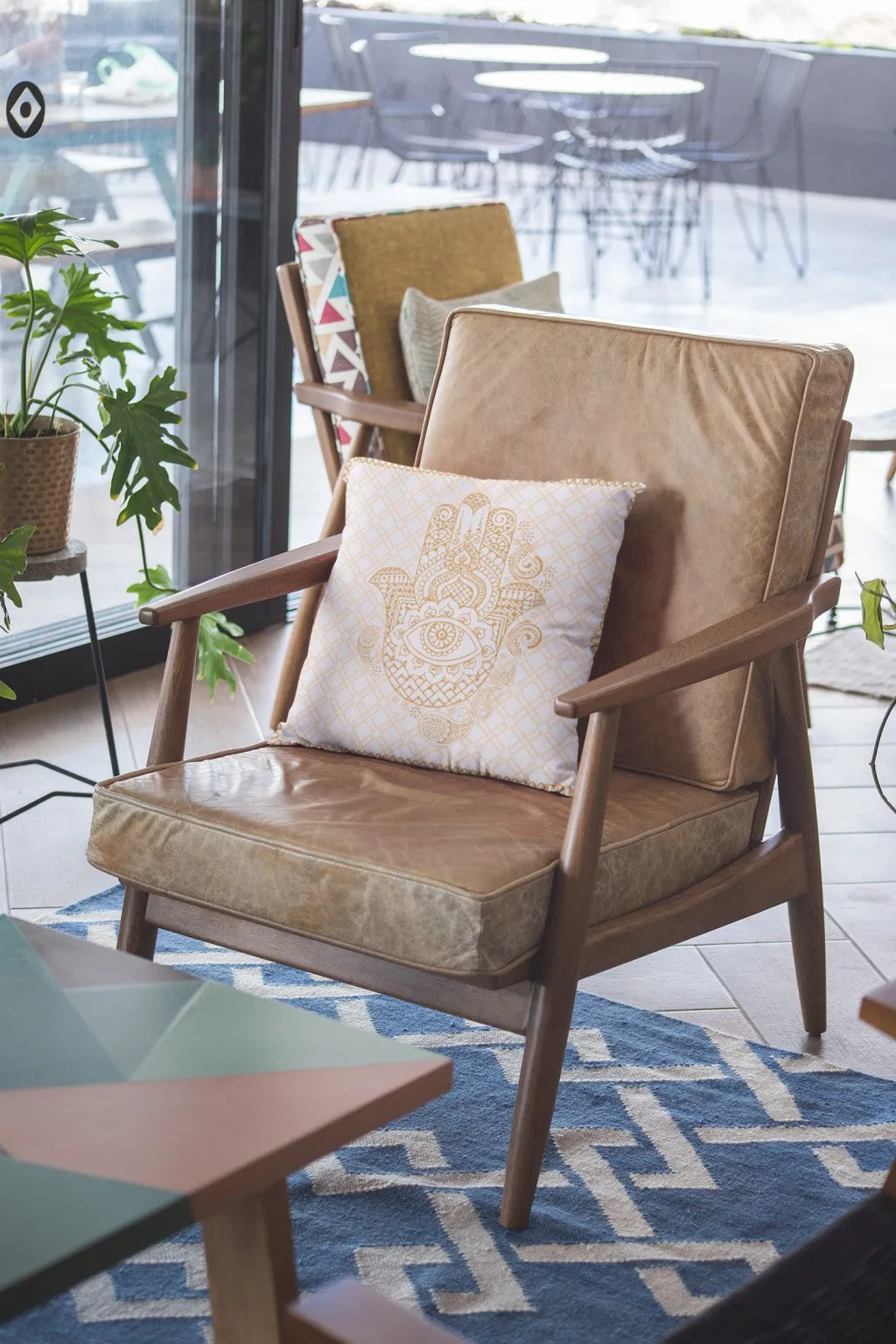 16” Gold White Hamsa Indoor Outdoor Zippered Throw Pillow