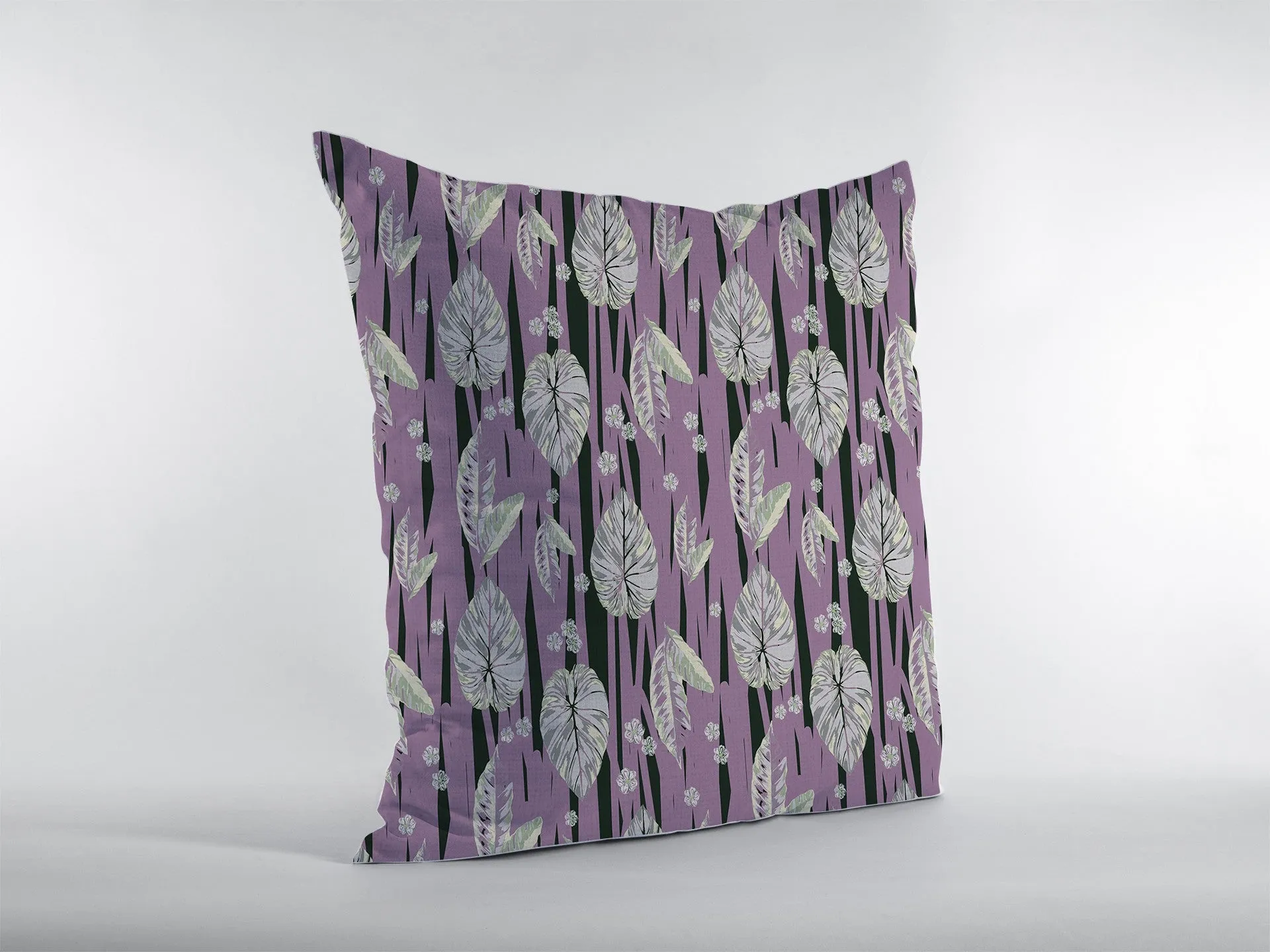 16” Lavender Black Fall Leaves Indoor Outdoor Zippered Throw Pillow