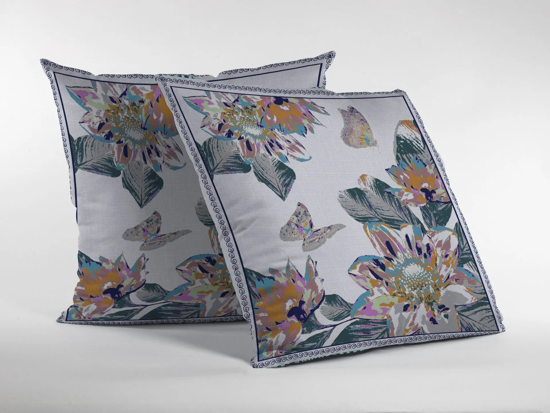16” Pink White Butterfly Indoor Outdoor Zippered Throw Pillow