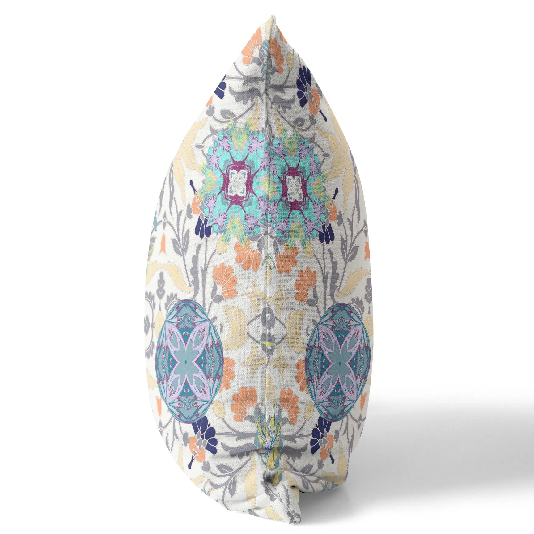 16" White Gray Peacock Indoor Outdoor Zip Throw Pillow