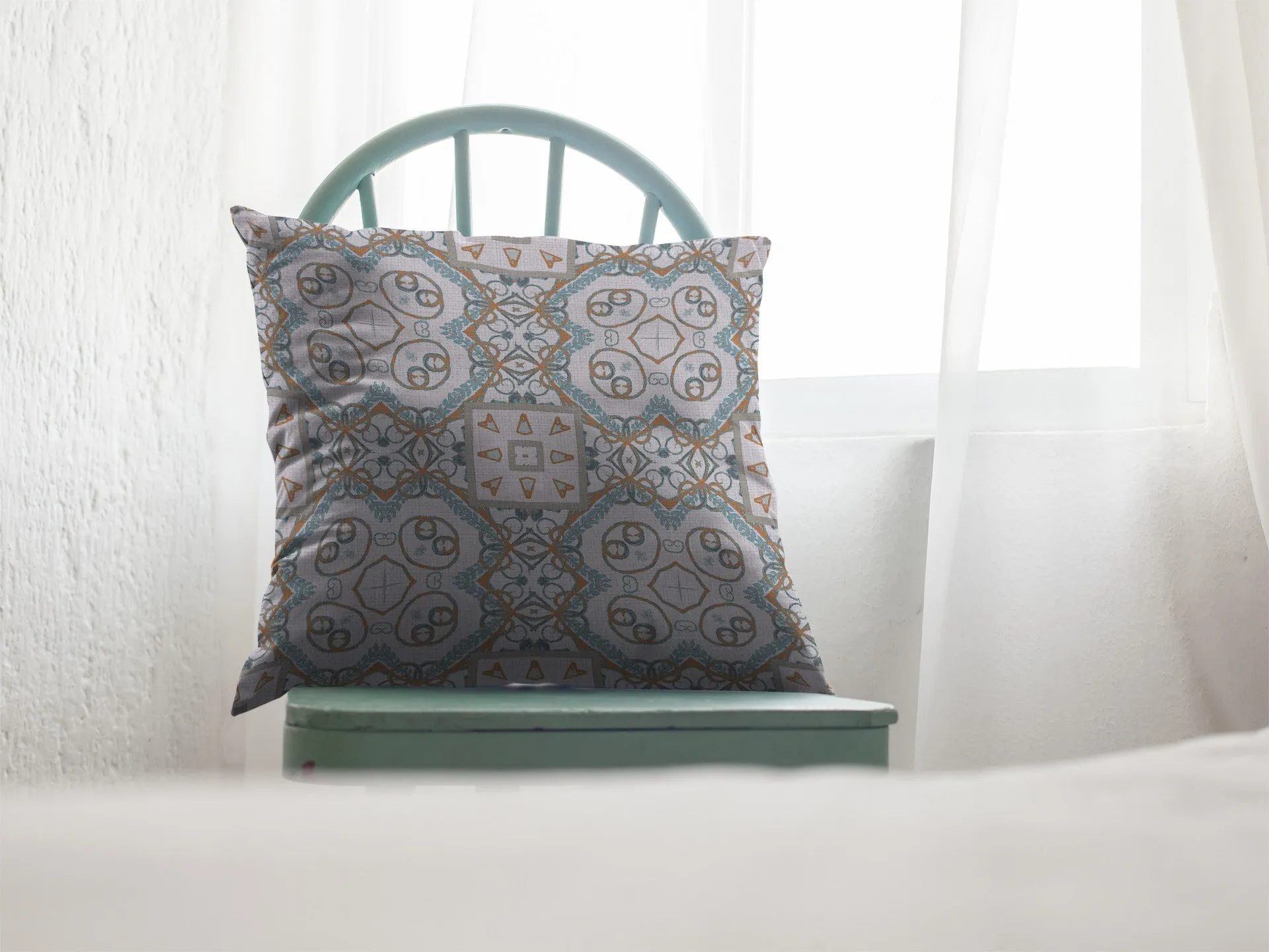 18” Blue Orange Mandala Indoor Outdoor Zippered Throw Pillow