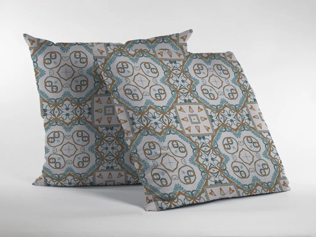 18” Blue Orange Mandala Indoor Outdoor Zippered Throw Pillow