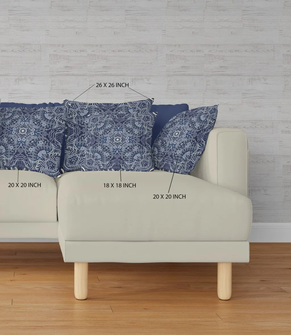 18” Indigo Boho Ornate Indoor Outdoor Zippered Throw Pillow