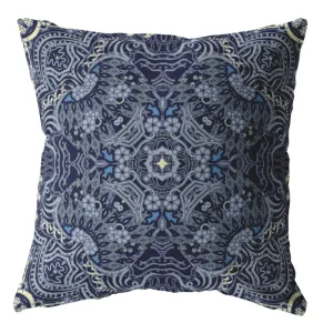18” Indigo Boho Ornate Indoor Outdoor Zippered Throw Pillow