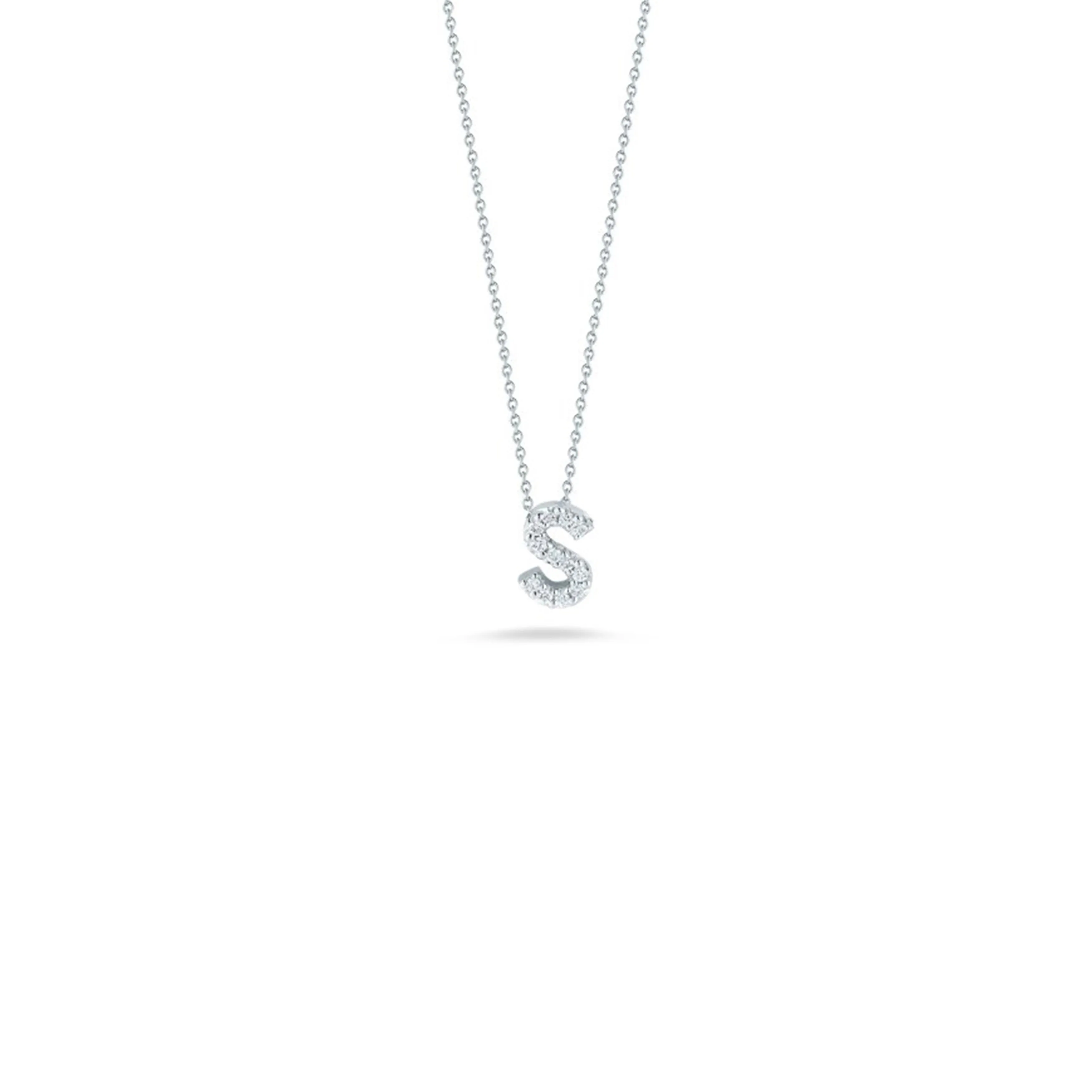 18K White Gold Roberto Coin Diamond Love Letter S Necklace