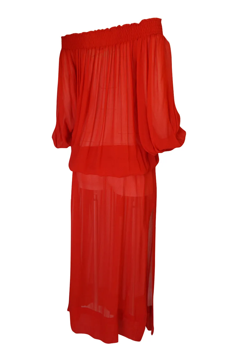 1970s Yves Saint Laurent Red Gauze Multi Length Caftan Dress