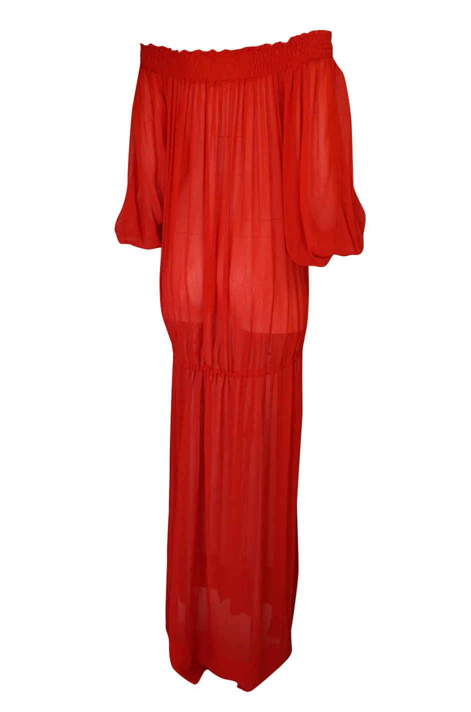 1970s Yves Saint Laurent Red Gauze Multi Length Caftan Dress