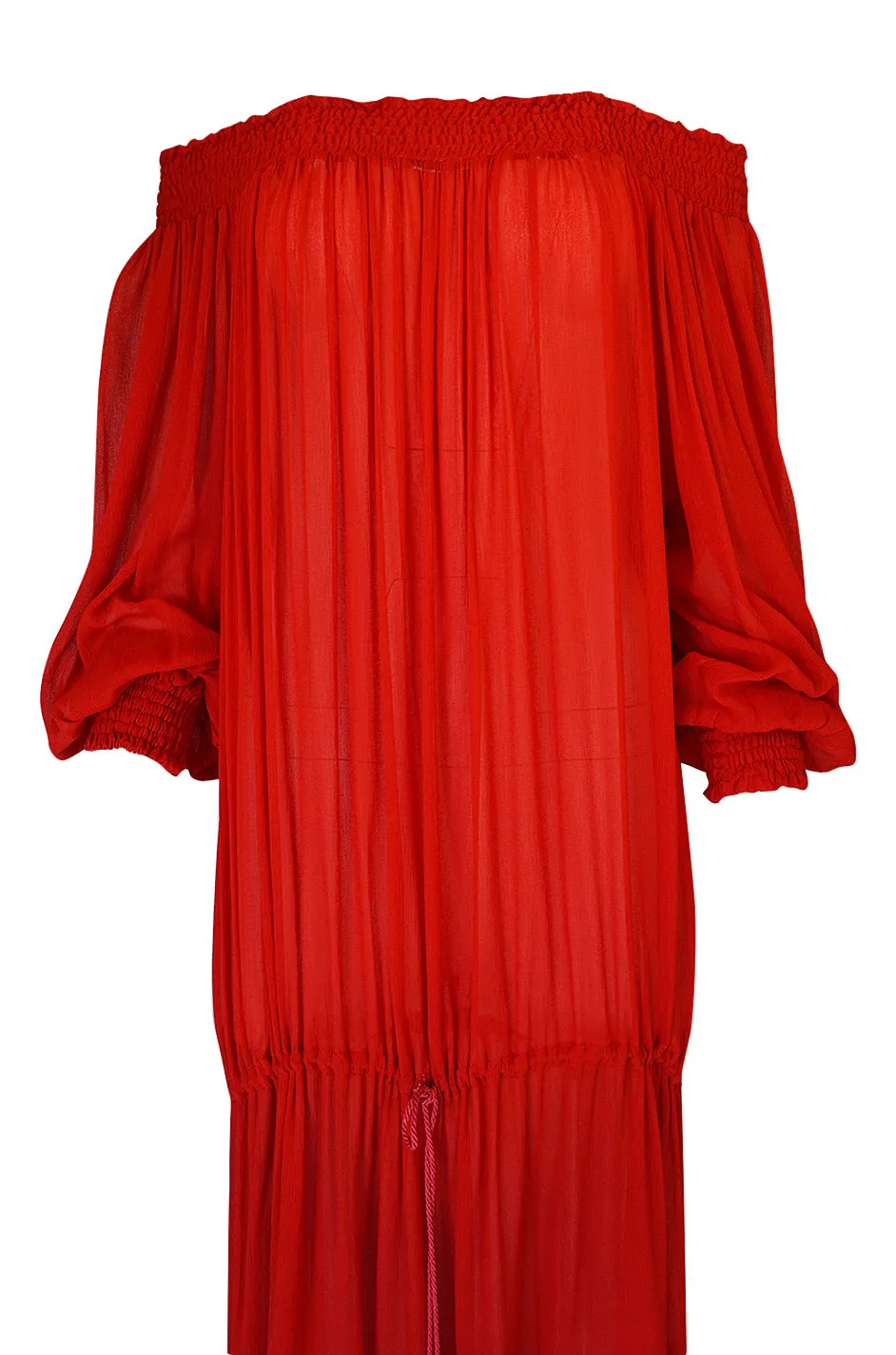 1970s Yves Saint Laurent Red Gauze Multi Length Caftan Dress