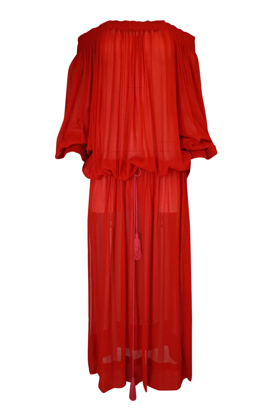 1970s Yves Saint Laurent Red Gauze Multi Length Caftan Dress