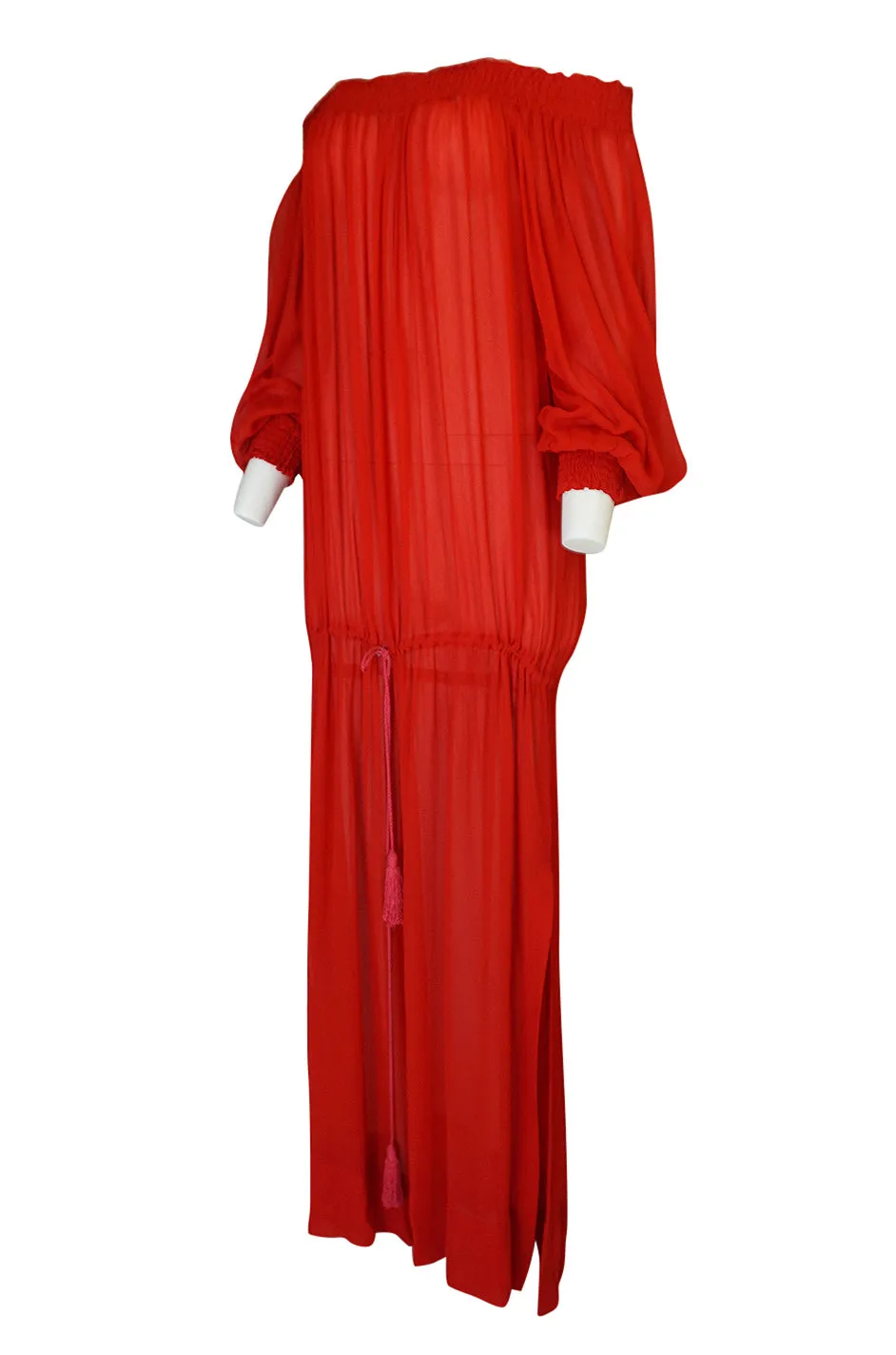 1970s Yves Saint Laurent Red Gauze Multi Length Caftan Dress