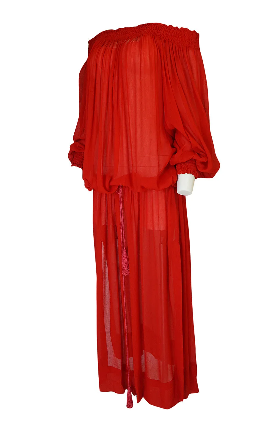 1970s Yves Saint Laurent Red Gauze Multi Length Caftan Dress