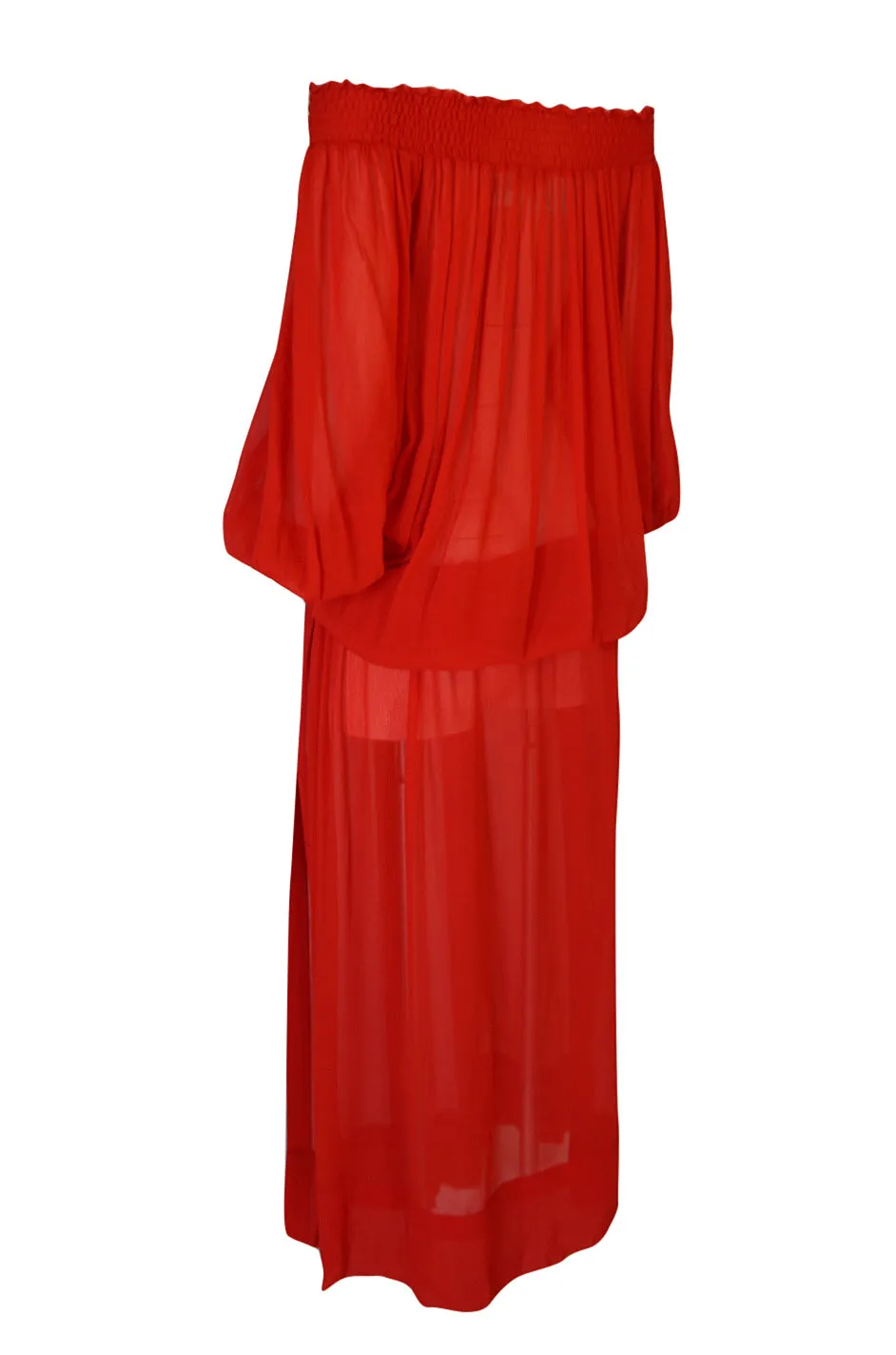 1970s Yves Saint Laurent Red Gauze Multi Length Caftan Dress