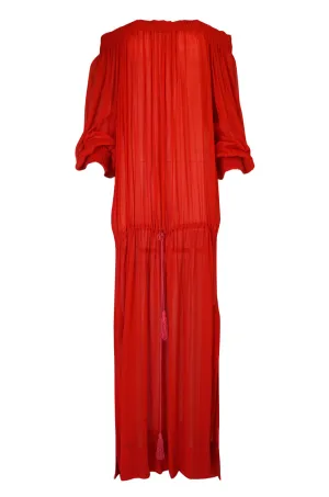 1970s Yves Saint Laurent Red Gauze Multi Length Caftan Dress