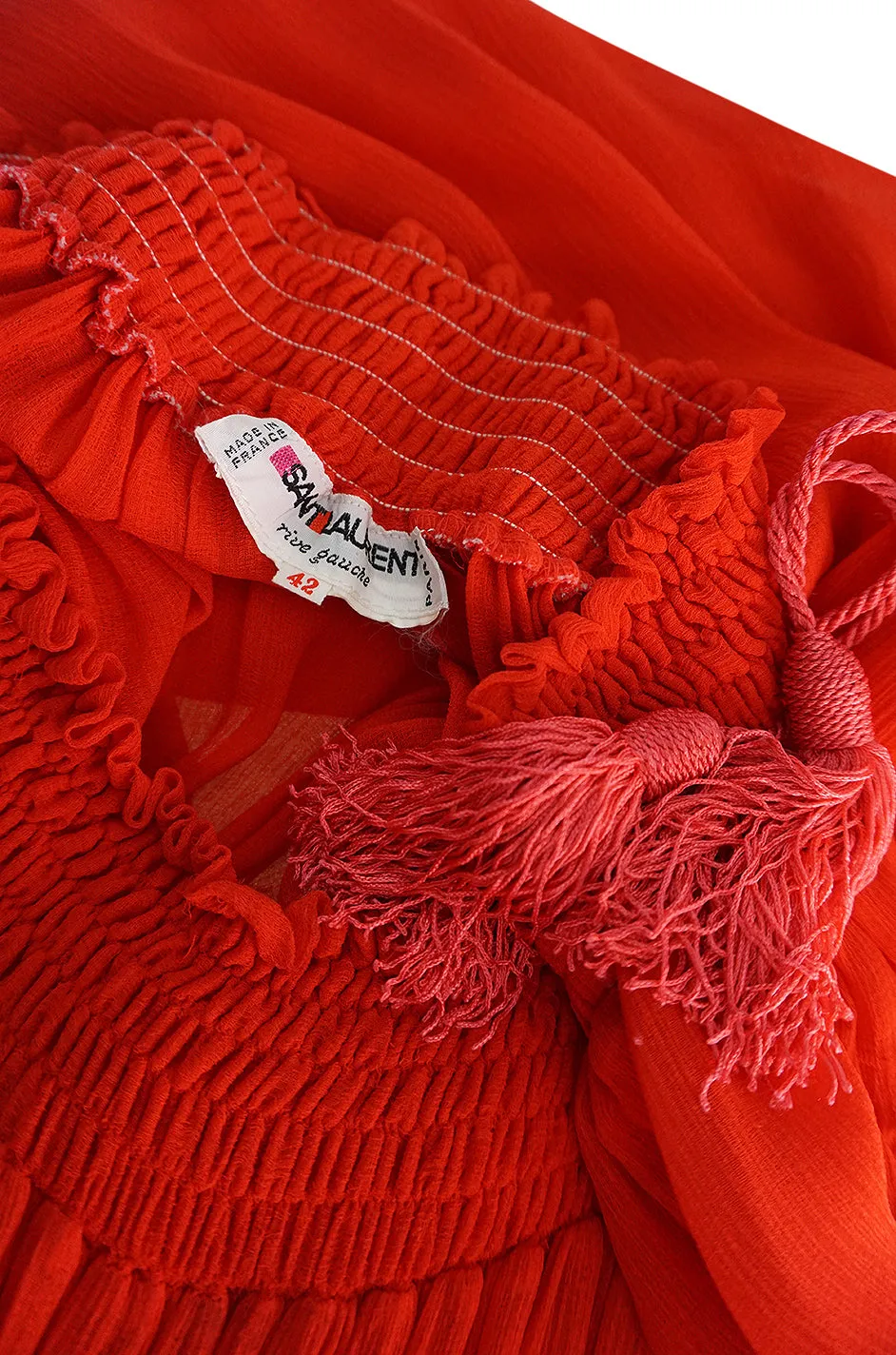 1970s Yves Saint Laurent Red Gauze Multi Length Caftan Dress