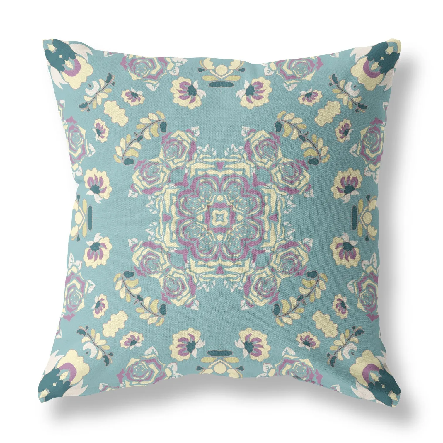 20” Blue Lavender Wreath Indoor Outdoor Zippered Throw Pillow