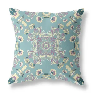 20” Blue Lavender Wreath Indoor Outdoor Zippered Throw Pillow