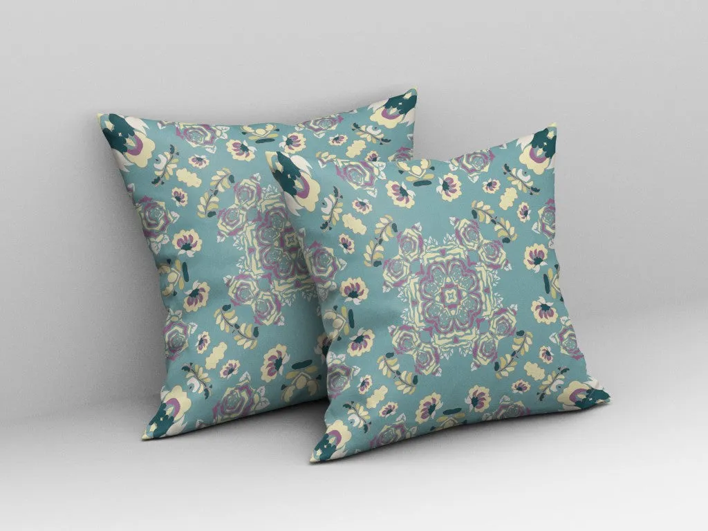 20” Blue Lavender Wreath Indoor Outdoor Zippered Throw Pillow