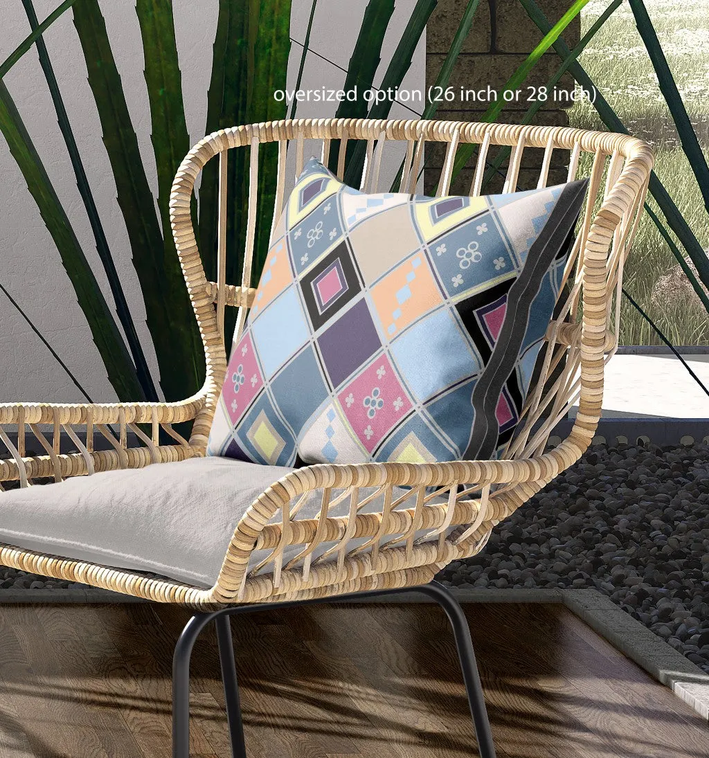 20” Blue Purple Tile Indoor Outdoor Zippered Throw Pillow