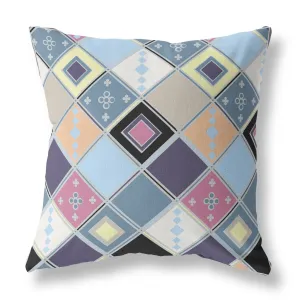 20” Blue Purple Tile Indoor Outdoor Zippered Throw Pillow