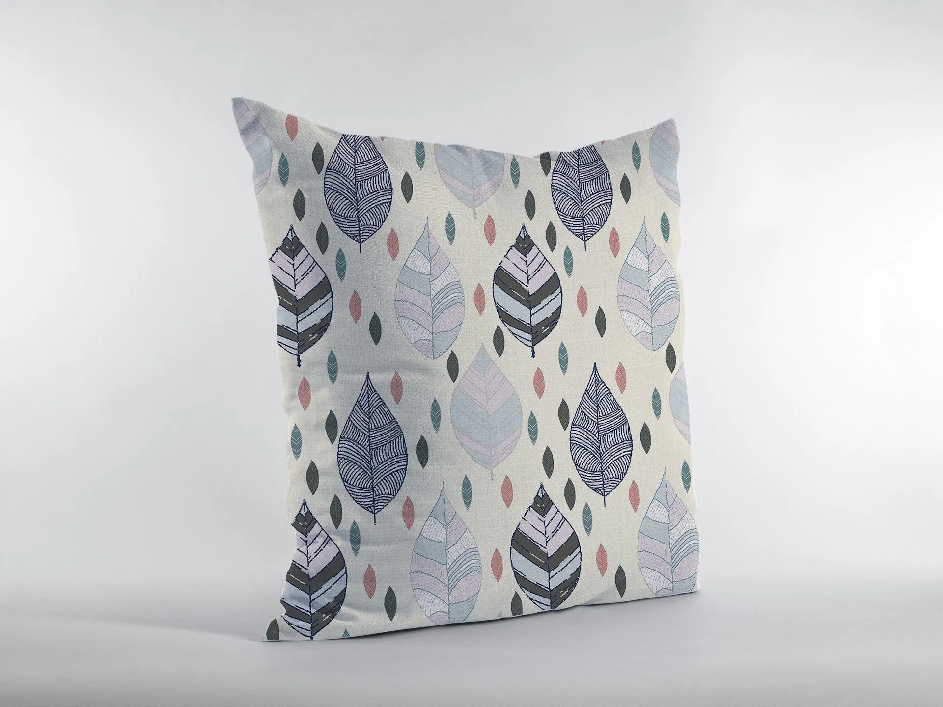 20” Cream Gray Leaves Indoor Outdoor Zippered Throw Pillow