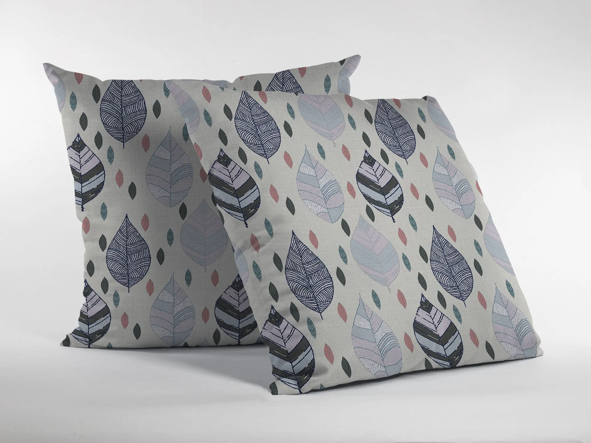 20” Cream Gray Leaves Indoor Outdoor Zippered Throw Pillow