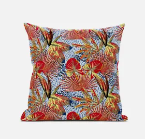 20” Crimson Yellow Tropical Zippered Suede Throw Pillow