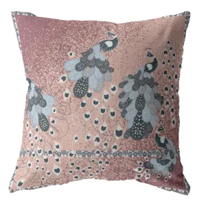 20” Dusty Pink Boho Bird Indoor Outdoor Zippered Throw Pillow