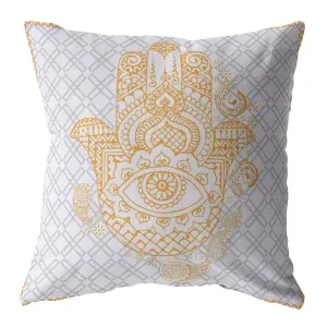 20” Gold Gray Hamsa Indoor Outdoor Zippered Throw Pillow