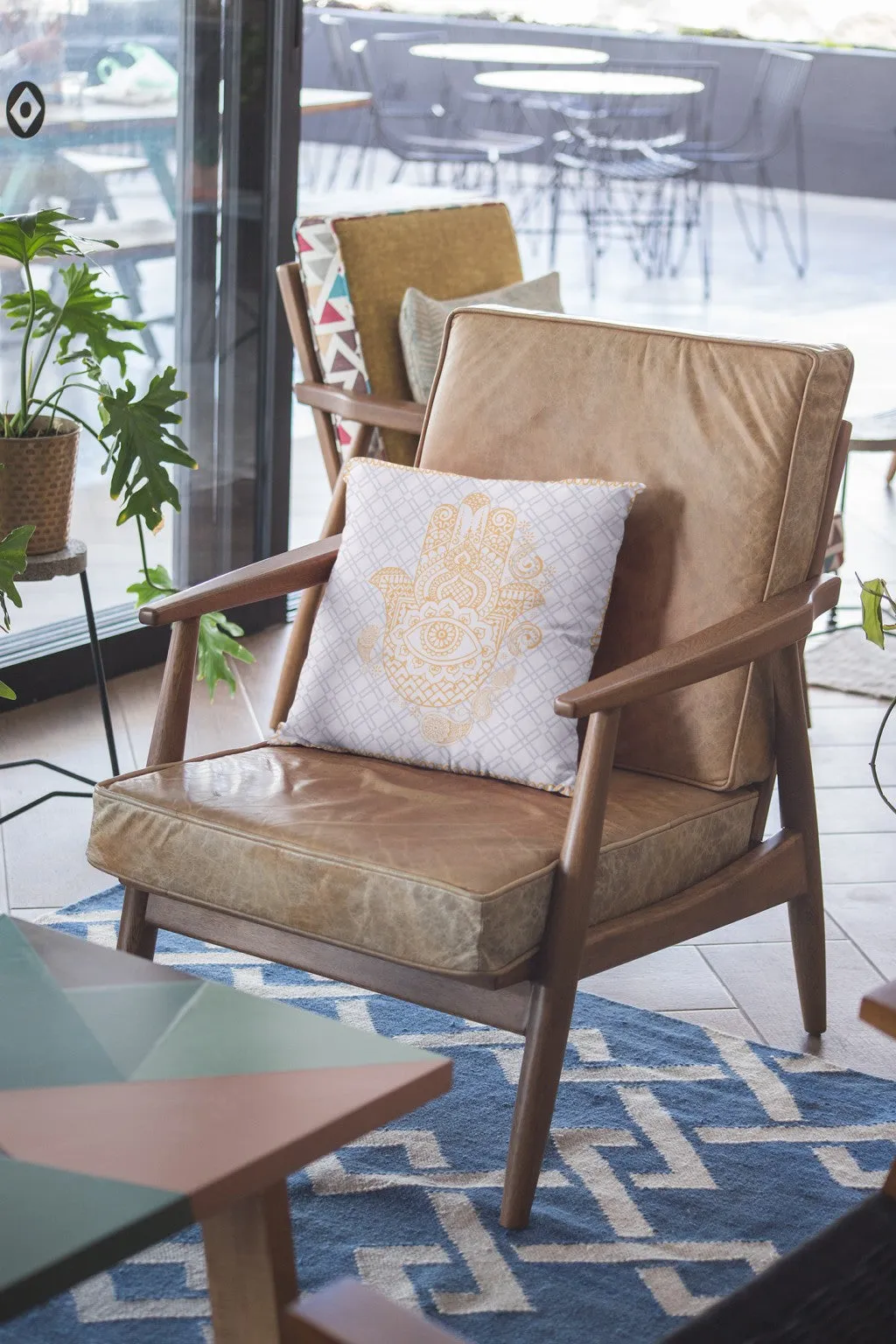 20” Gold Gray Hamsa Indoor Outdoor Zippered Throw Pillow