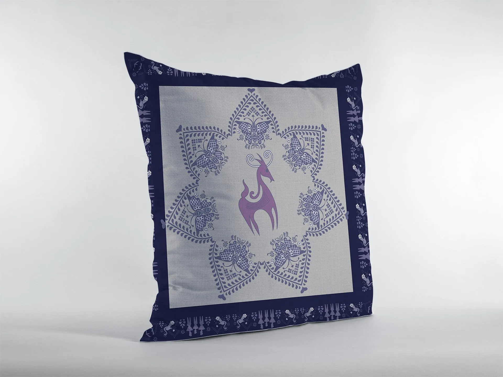 20” Gray Purple Horse Indoor Outdoor Zippered Throw Pillow