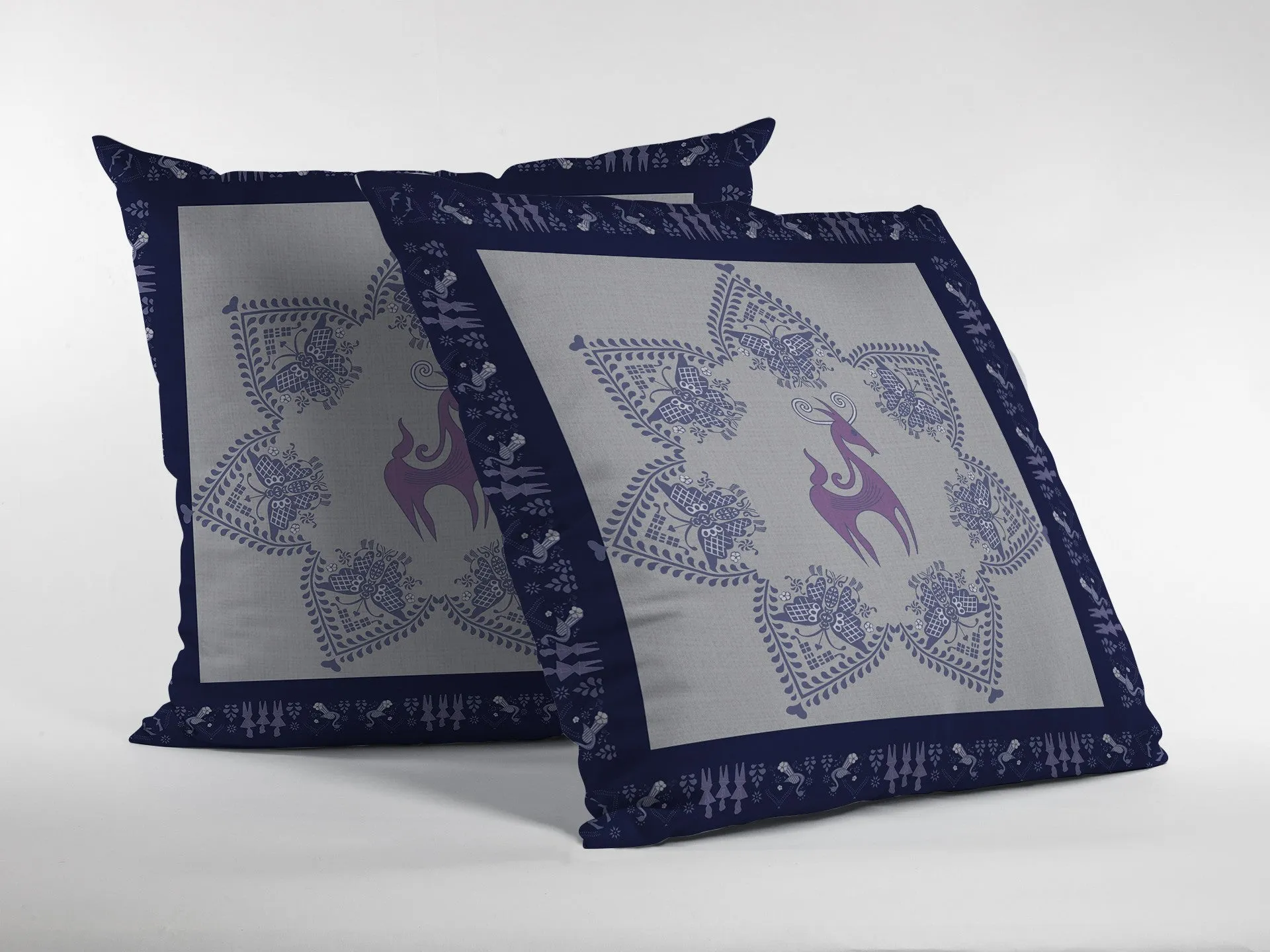 20” Gray Purple Horse Indoor Outdoor Zippered Throw Pillow