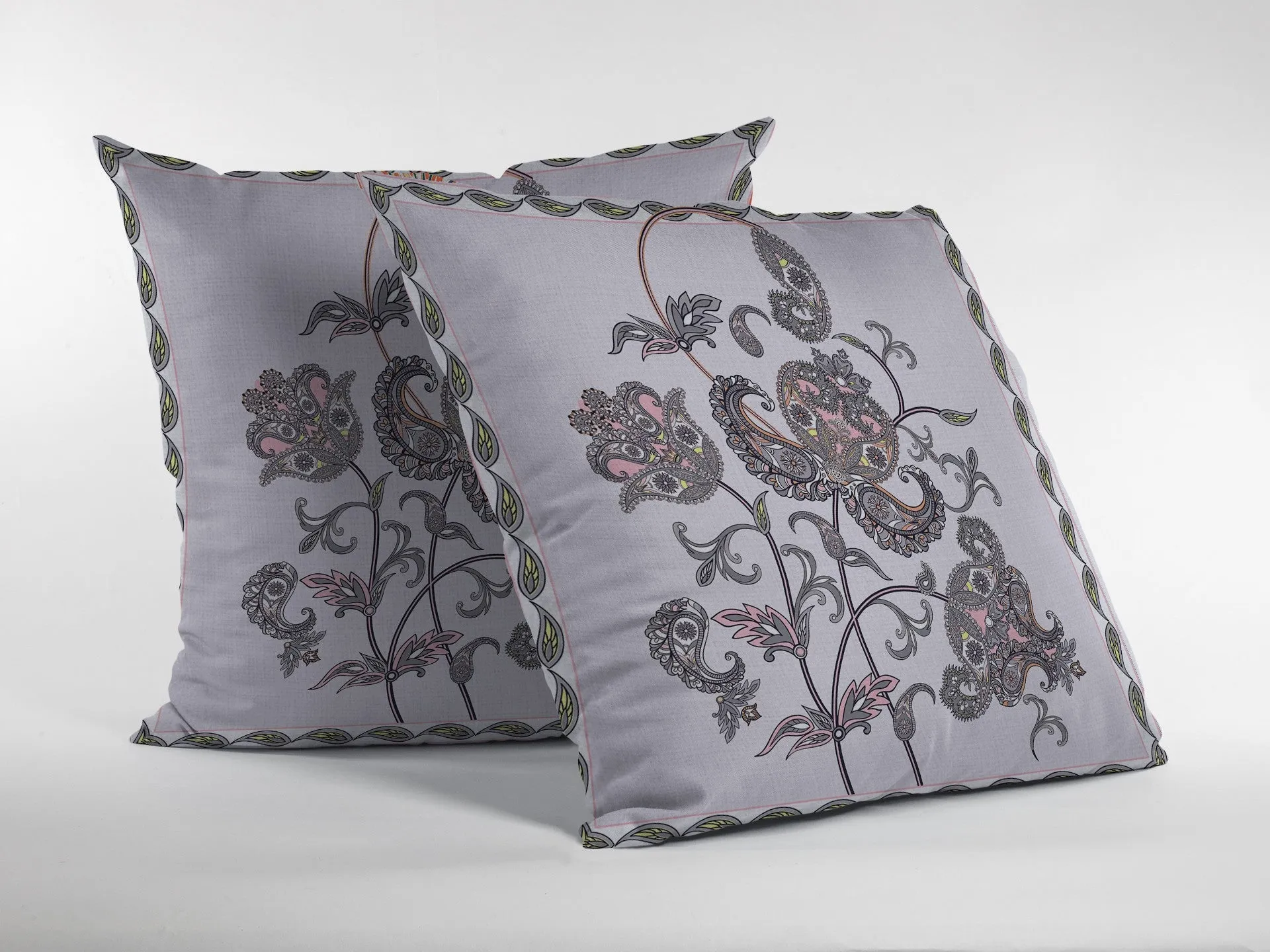 20” Gray White Wildflower Indoor Outdoor Zippered Throw Pillow