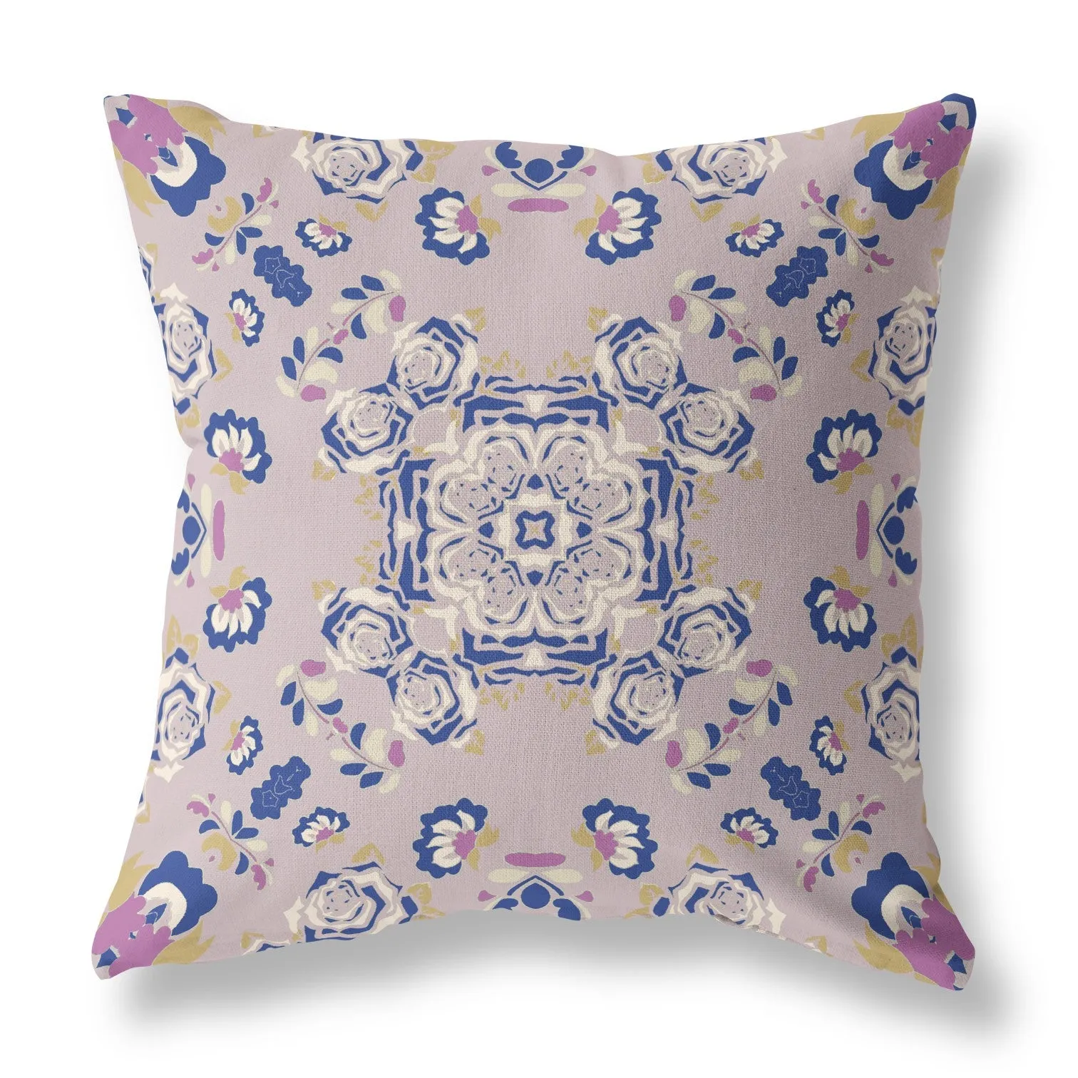 20” Lavender Blue Wreath Indoor Outdoor Zippered Throw Pillow