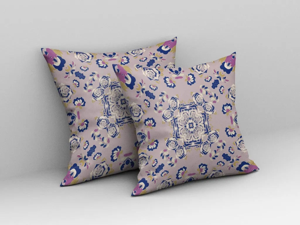 20” Lavender Blue Wreath Indoor Outdoor Zippered Throw Pillow