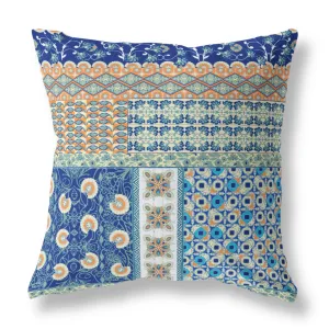 20” Navy Orange Patch Indoor Outdoor Zippered Throw Pillow