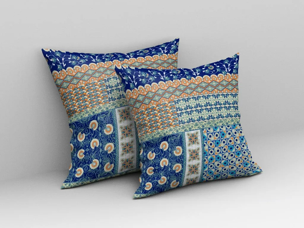 20” Navy Orange Patch Indoor Outdoor Zippered Throw Pillow