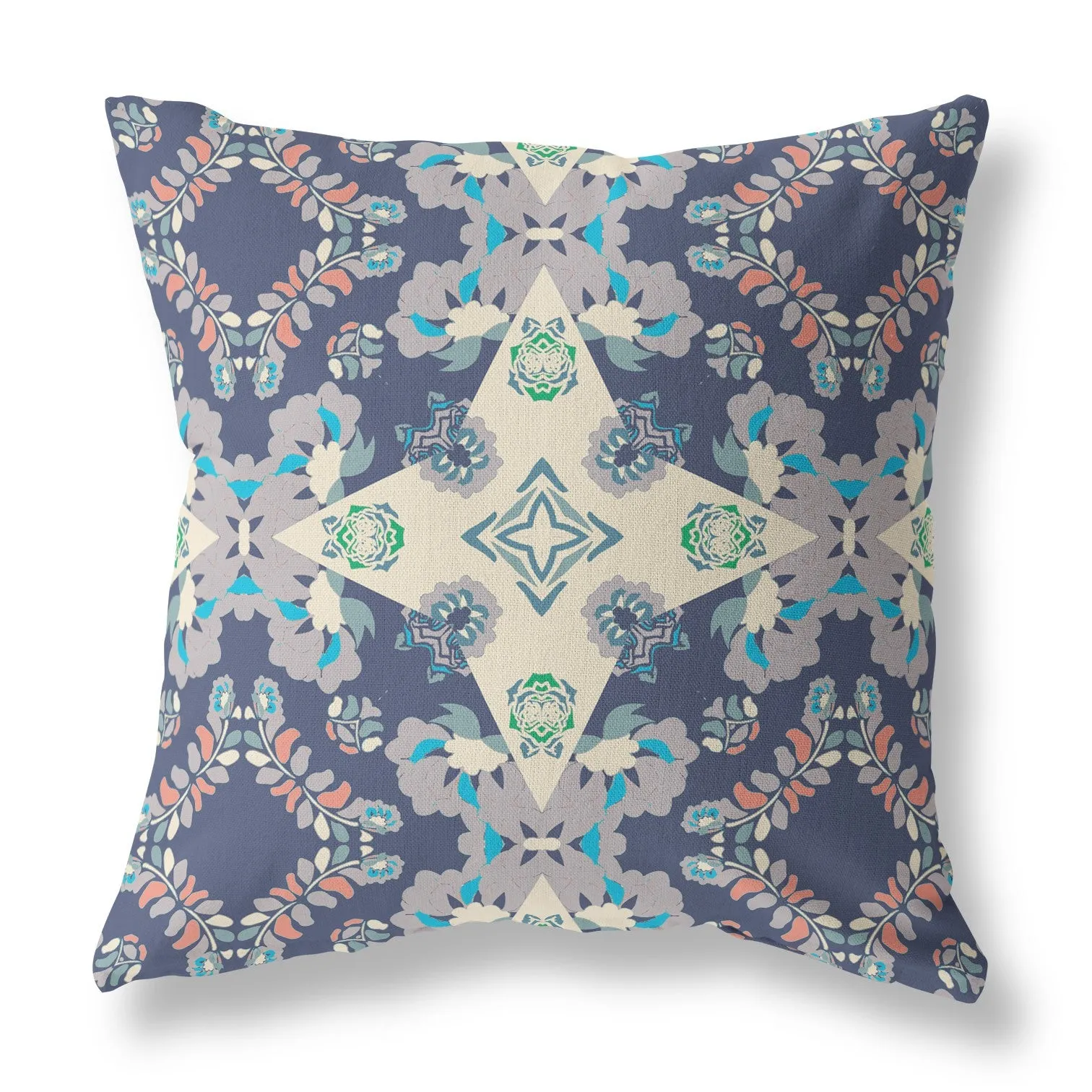 20” Navy White Diamond Star Indoor Outdoor Zippered Throw Pillow