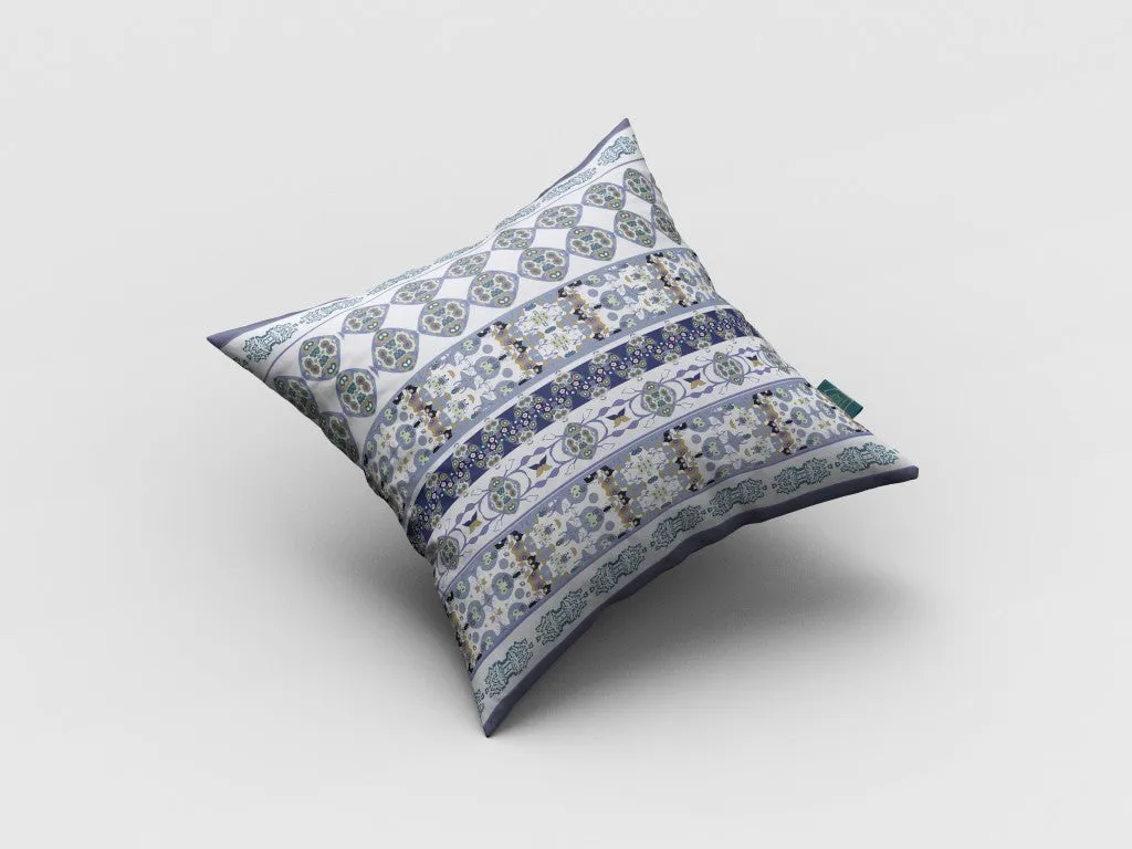 20” Navy White Strips Indoor Outdoor Zippered Throw Pillow